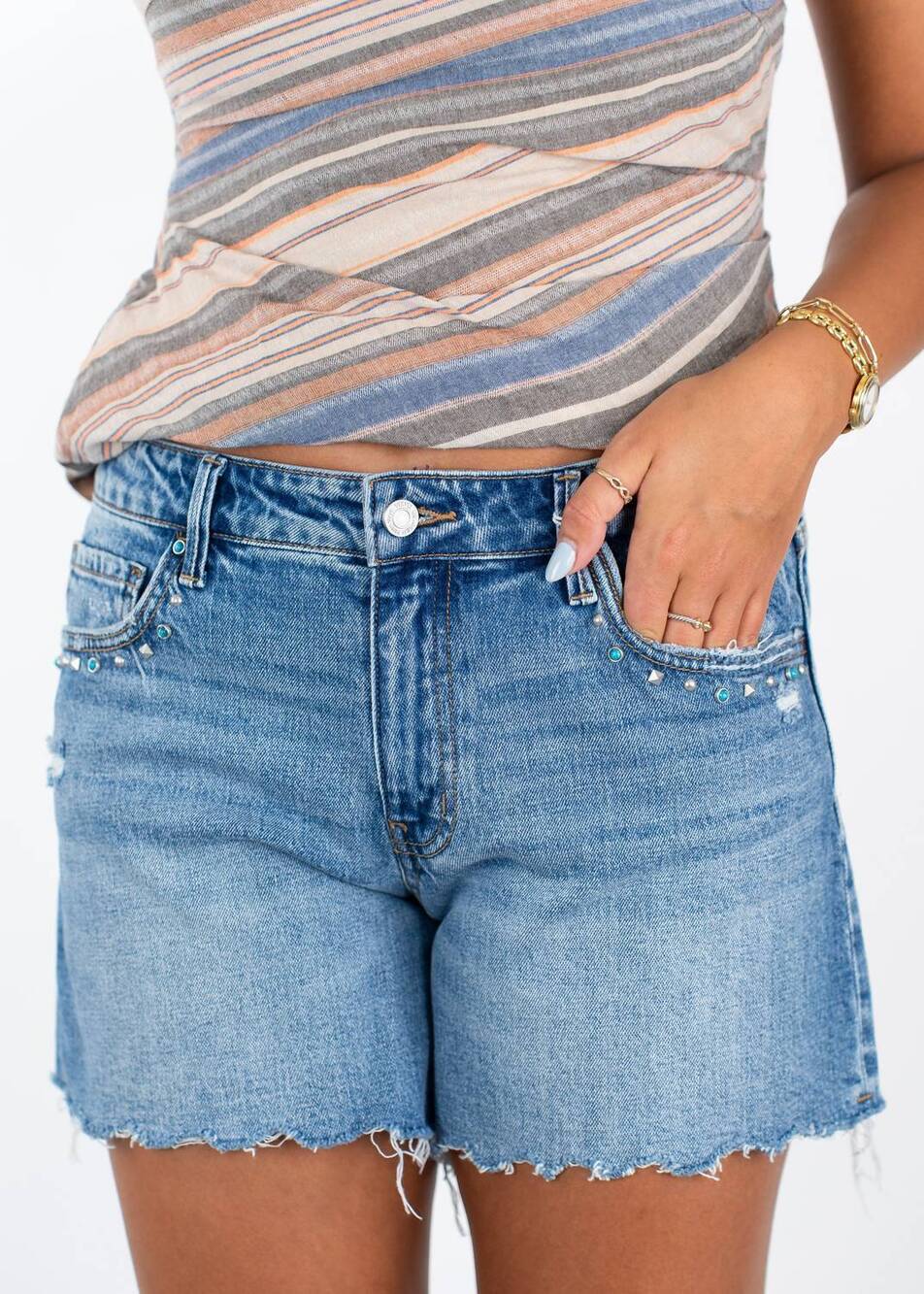 NEW VERVET BY FLYING MONKEY aster studded shorts in beaming